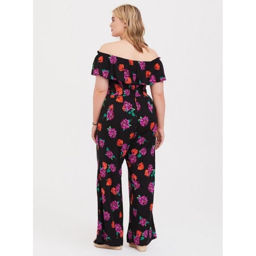 Torrid Black Floral Off Shoulder Smocked Wide Leg Jumpsuit Womens Plus Size 2 2X - Picture 15 of 16